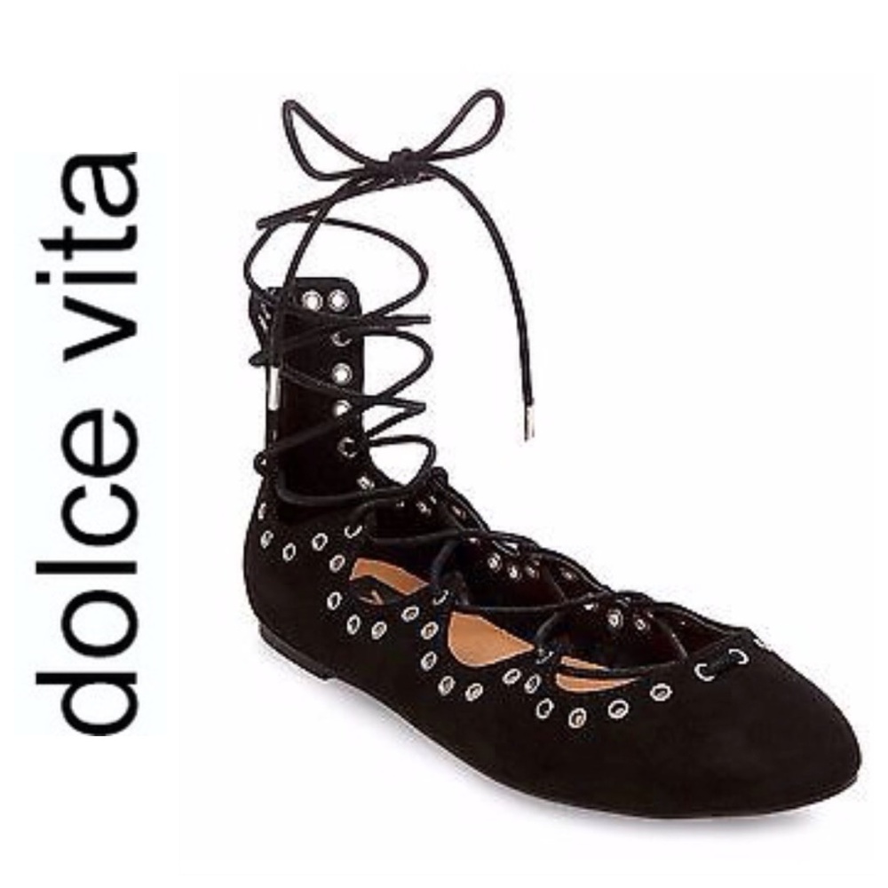 NWOT Dolce Vita Black Textile Lace Up Ball… - Picture 1 of 7
